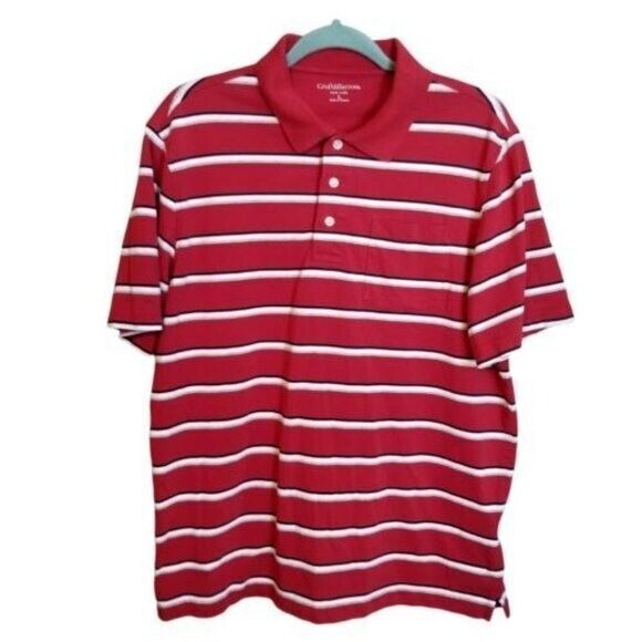 Croft & Barrow Mens Sz XL Red White Striped Short Sleeve Polo Shirt - Picture 1 of 8